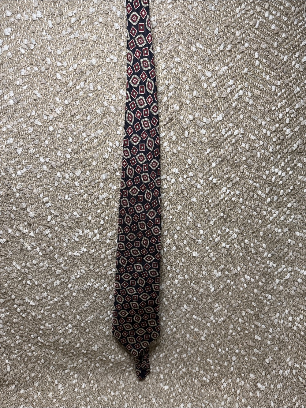 Brooks Brothers Black Tie with Burgundy and Cream Geometric Motif